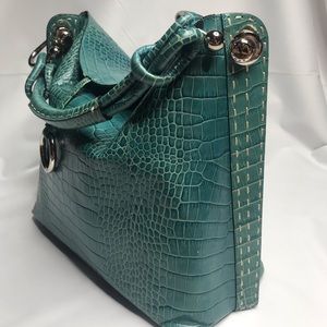 BCBGMAXAZRIA Turquoise Leather Tote Bag